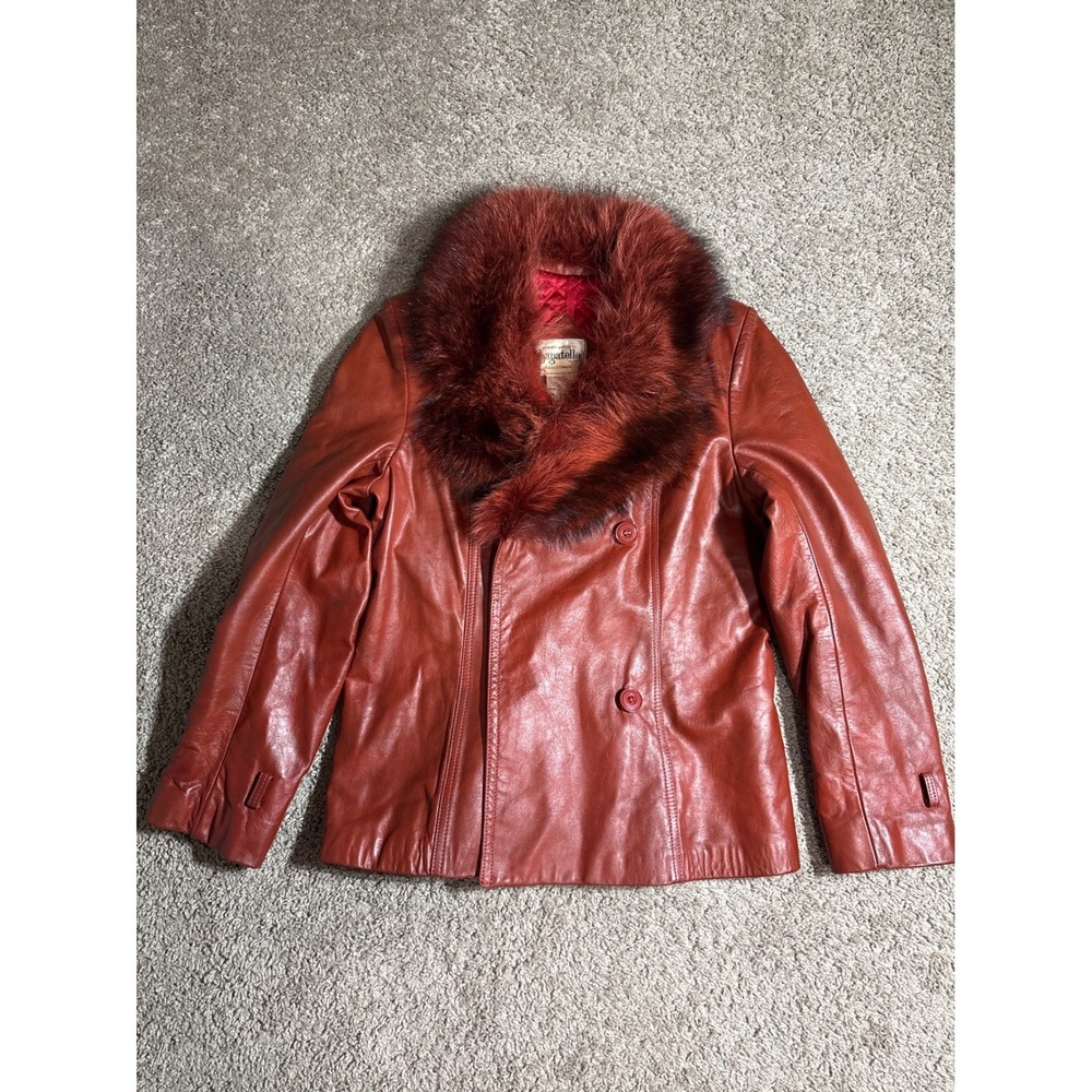 Vintage Margaret Godfrey for Bagatelle Leather Jacket Raccoon Fur Rust Orange 10